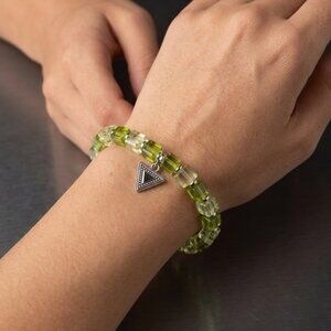 Artisan Green Square Bead Stretch Bracelet with Triangle Charm